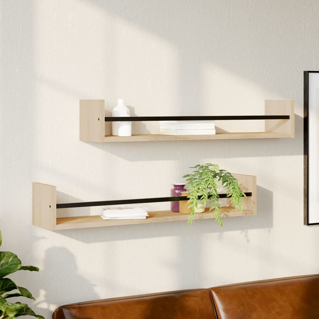 Estantes de pared con barras 2 uds roble sonoma 80x16x14 cm