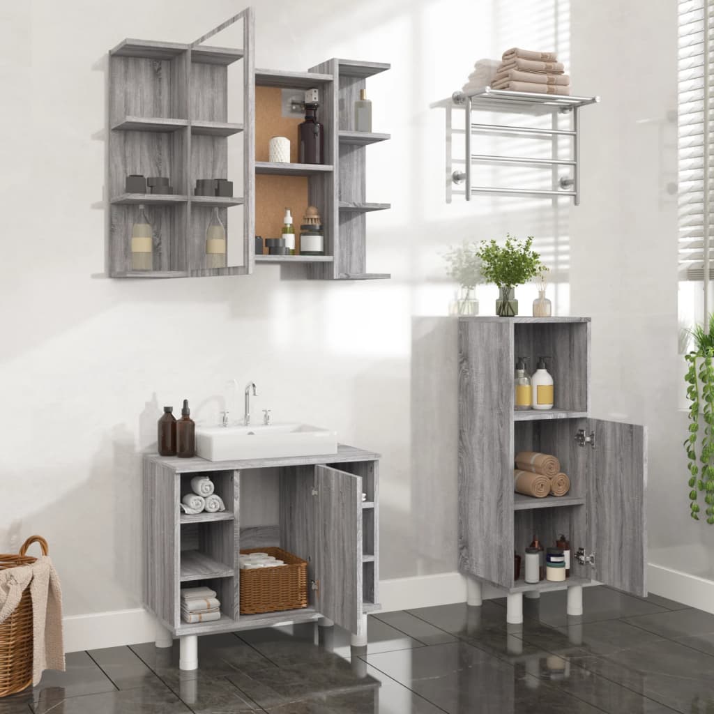 Set de muebles de baño 3 pzas madera contrachapada gris sonoma esb3618