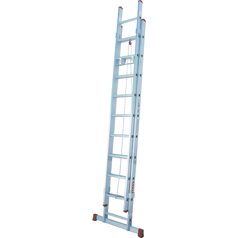 Escalera aluminio extensible con cuerda, dos tramos de 10 peldaños