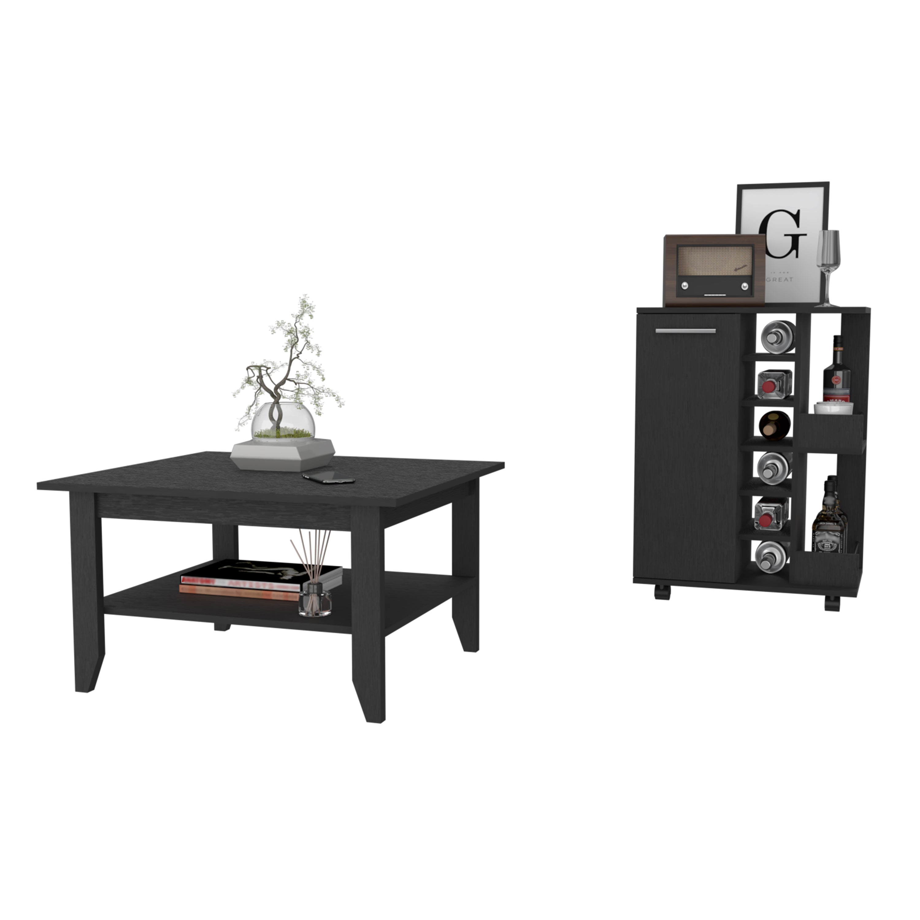 Conjunto payson de salón, mesa de centro + carrito de bar