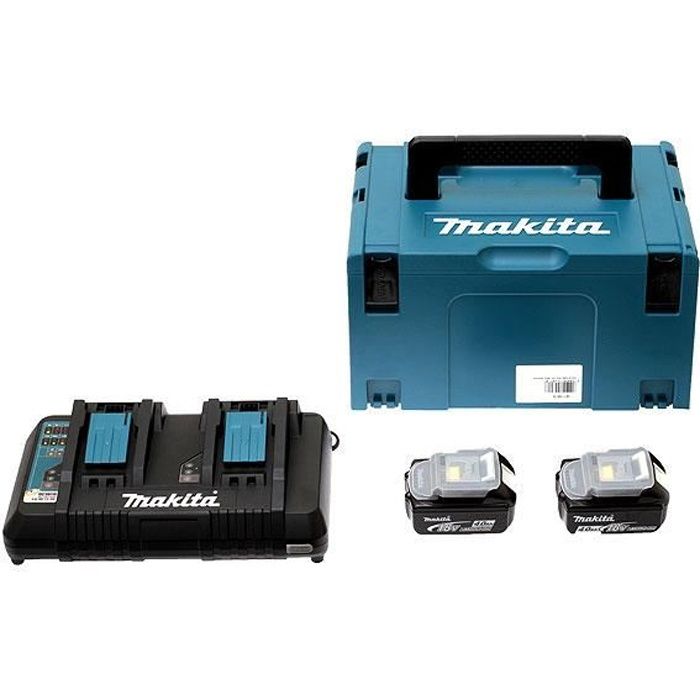 Makita pack energía li-ion 18v + 2 baterías 18v 4.0ah + 1 cargador doble co