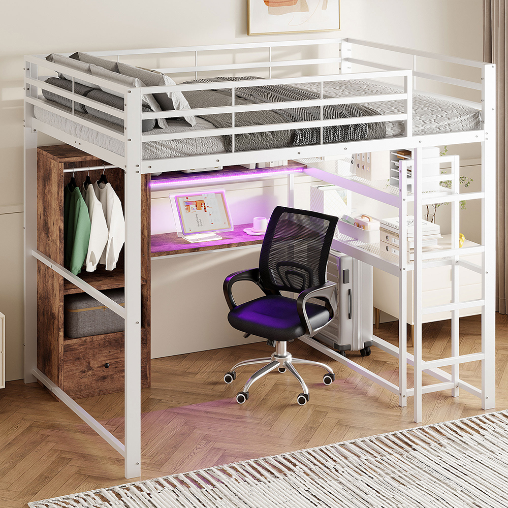 Cama alta de metal,140x200cm,blanco.