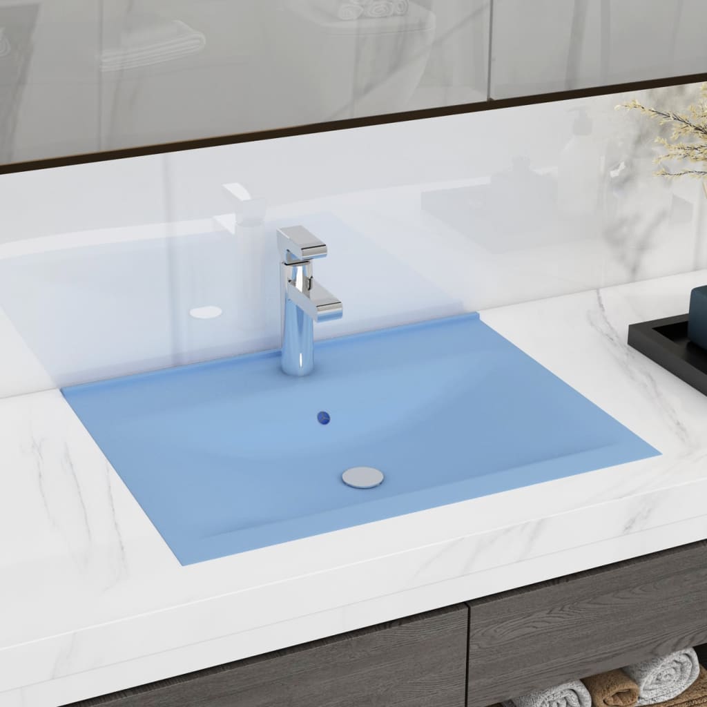 Lavabo de lujo con grifo cerámica 60x46 cm azul claro es3668