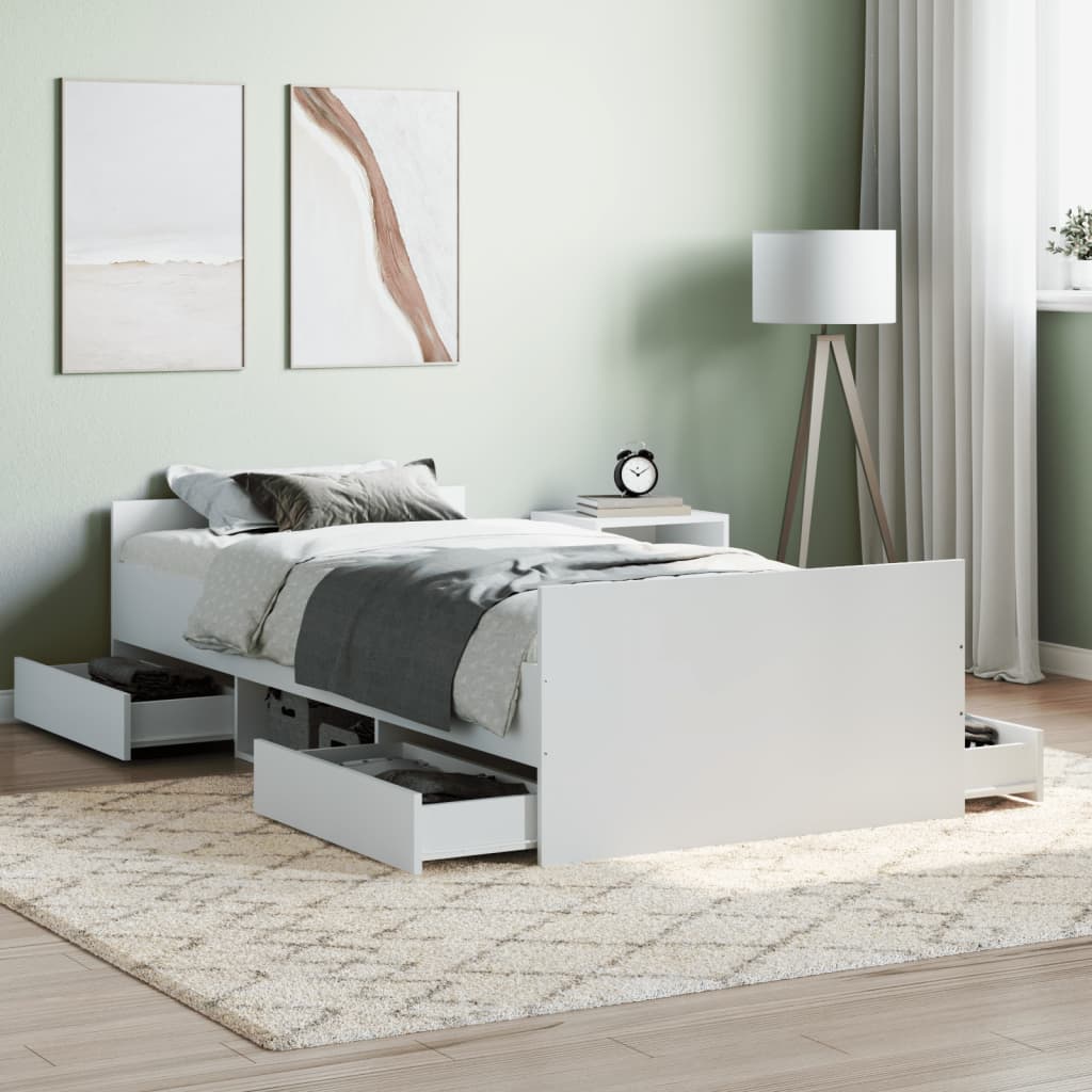 Cama con cabecero piecero blanca 90x190 cm