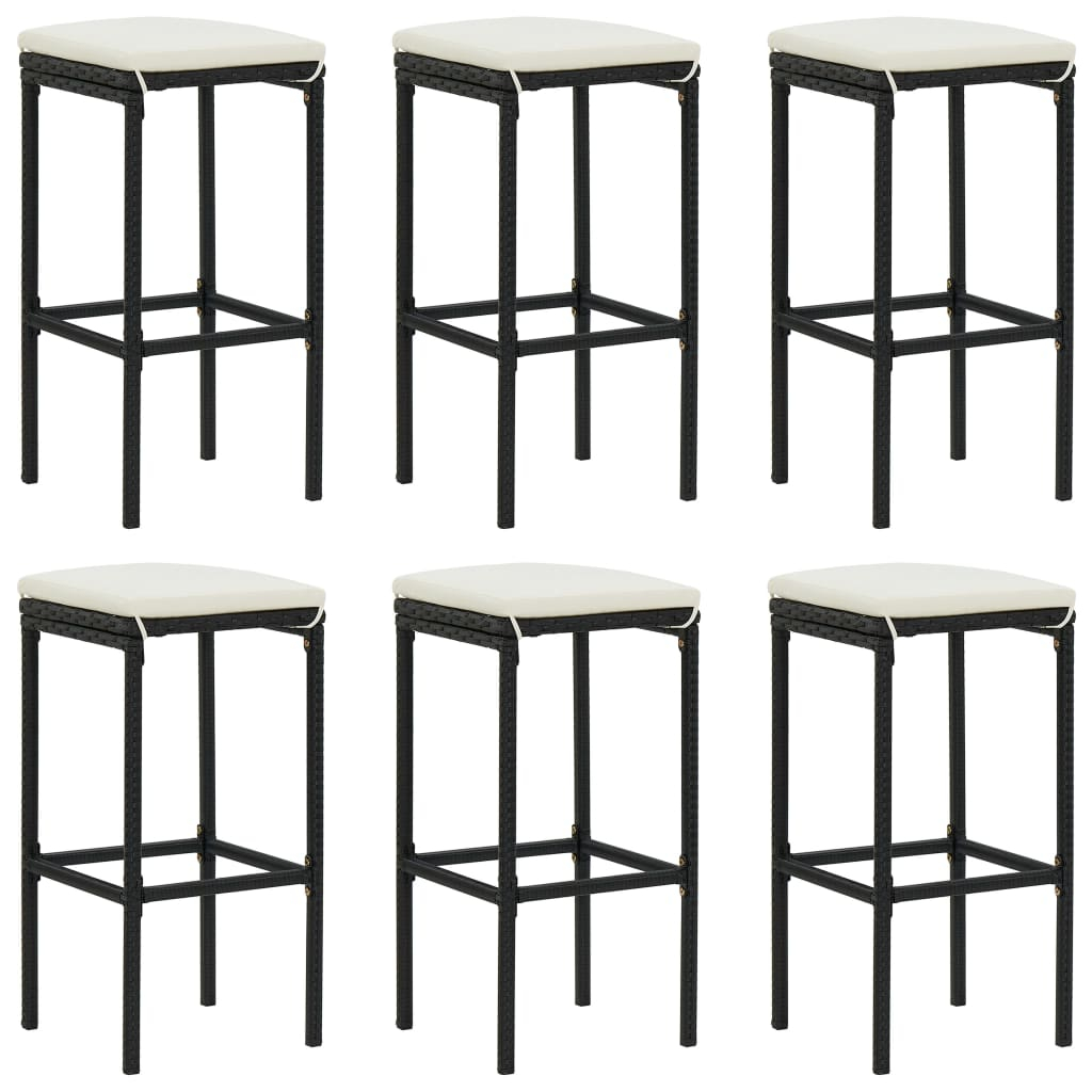 vidaXL taburetes de cocina con cojines 6 uds ratán sintético negro