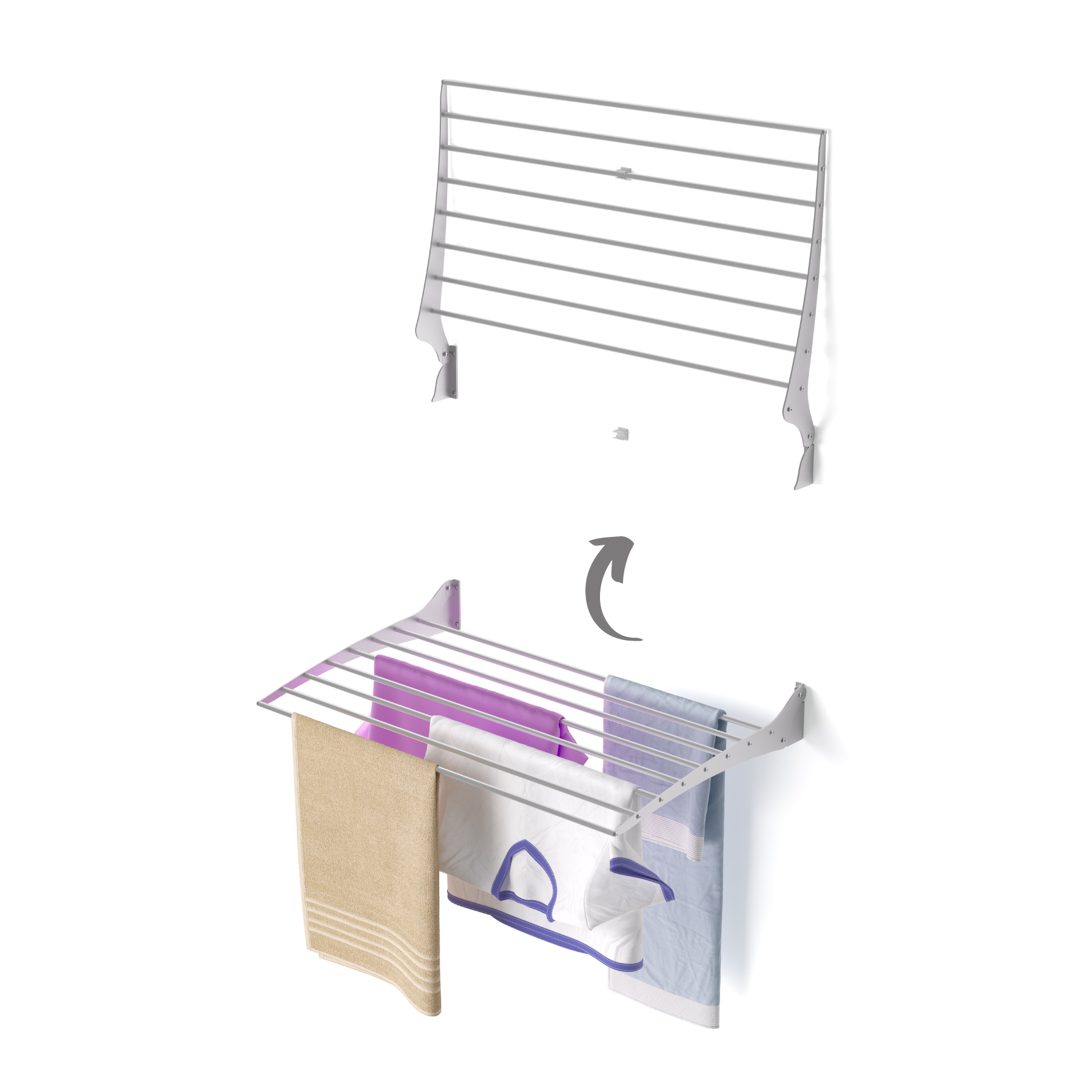 Tendedero de ropa pared, 82 cm, foxydry fold, gris