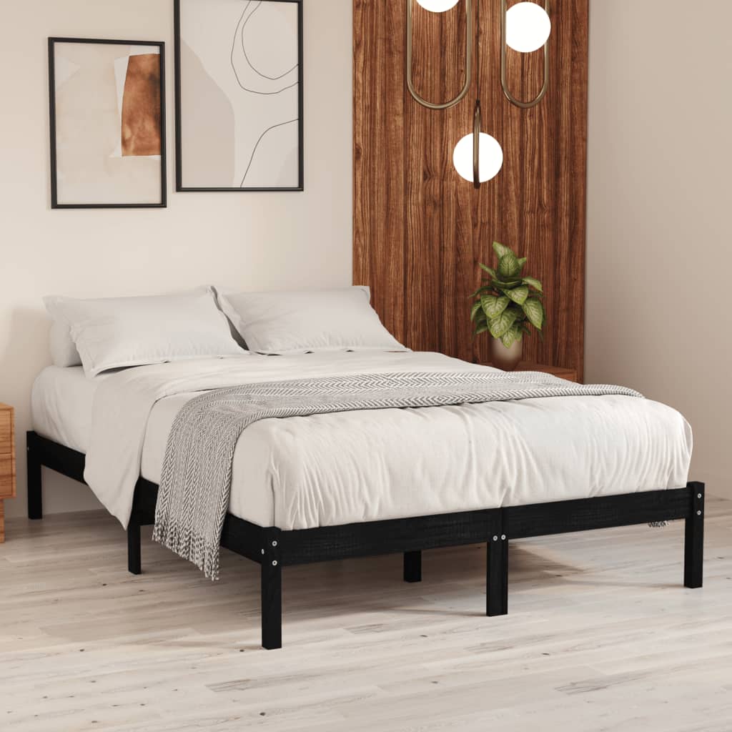 Cama doble sin colchón madera maciza negro es2883
