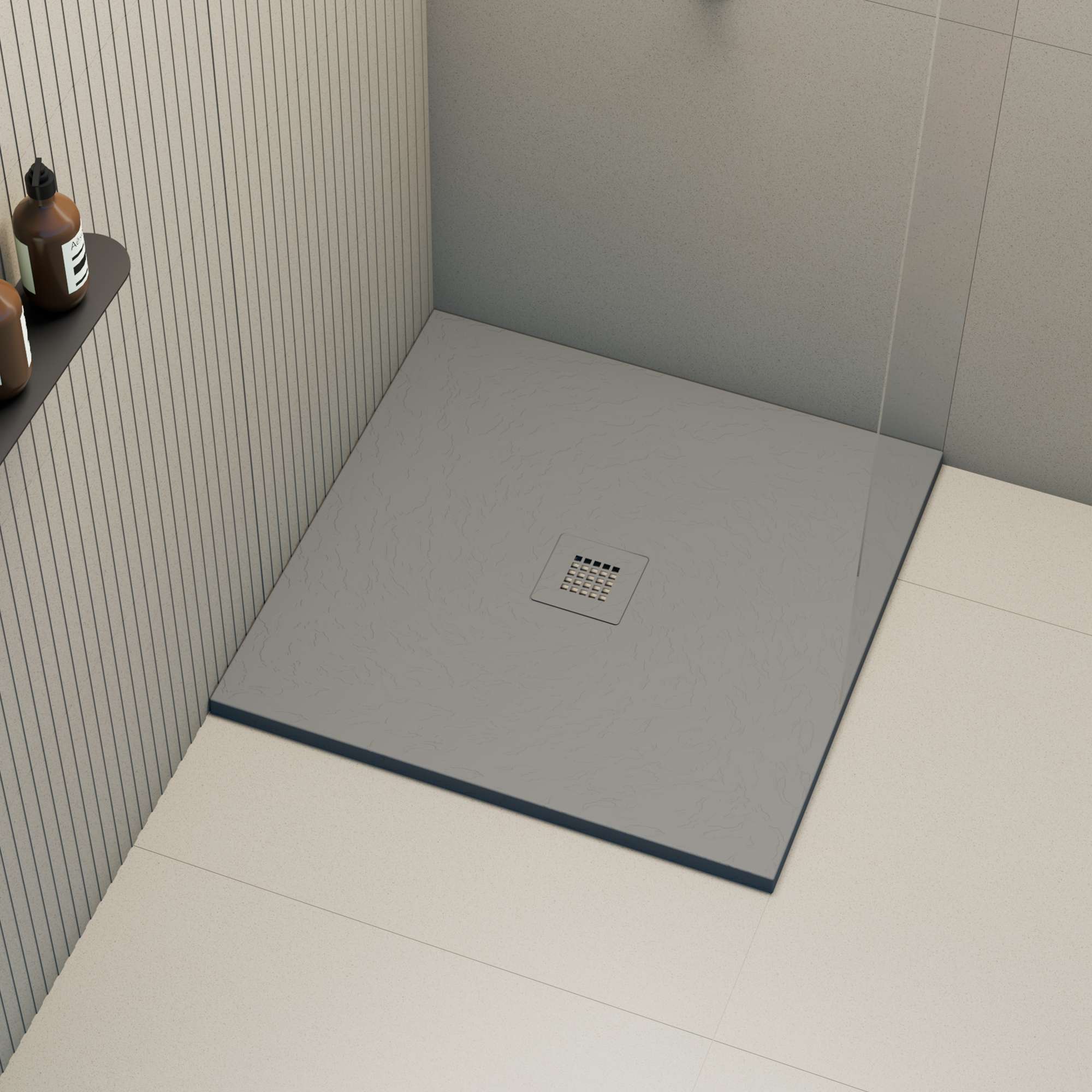 Plato de ducha poaLGi - 80x80 cm - gris - extraplano, antideslizante