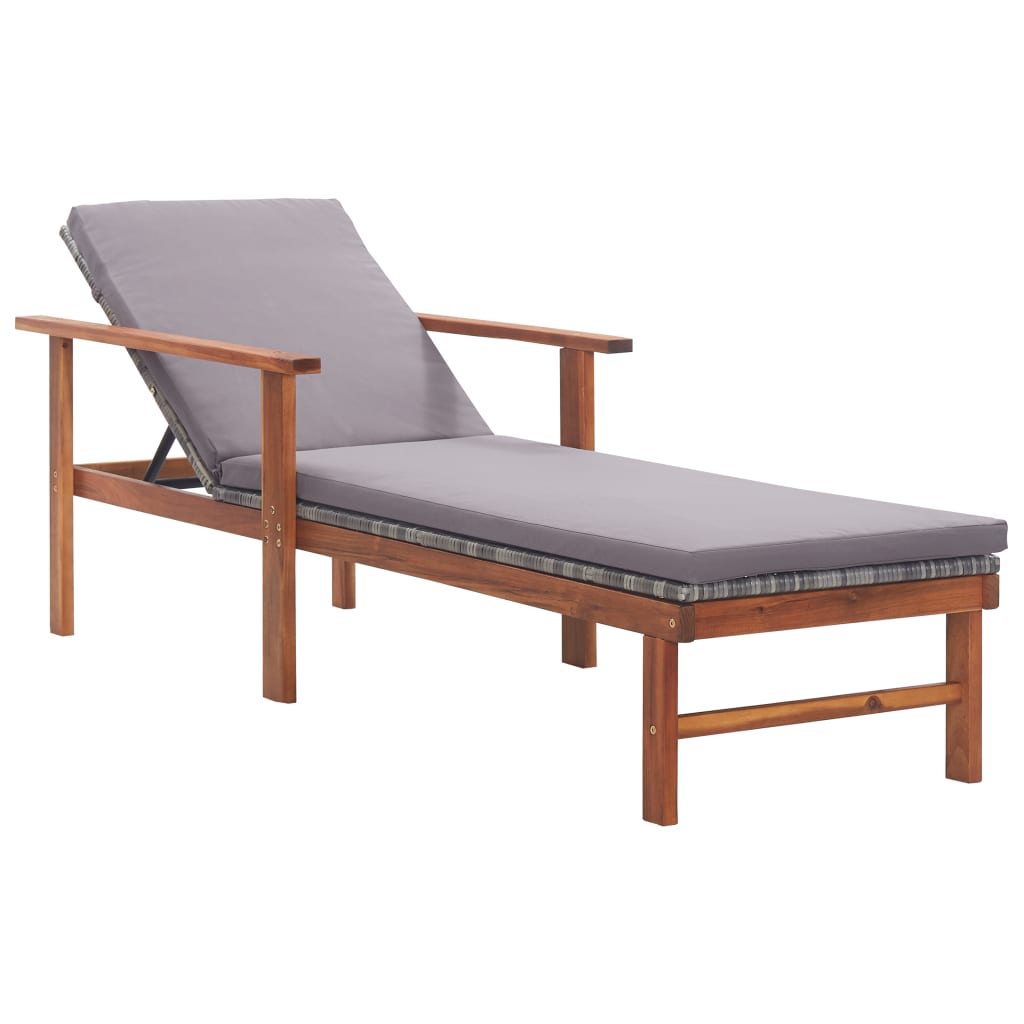 vidaXL tumbona con cojín ratán sintético y madera maciza acacia gris