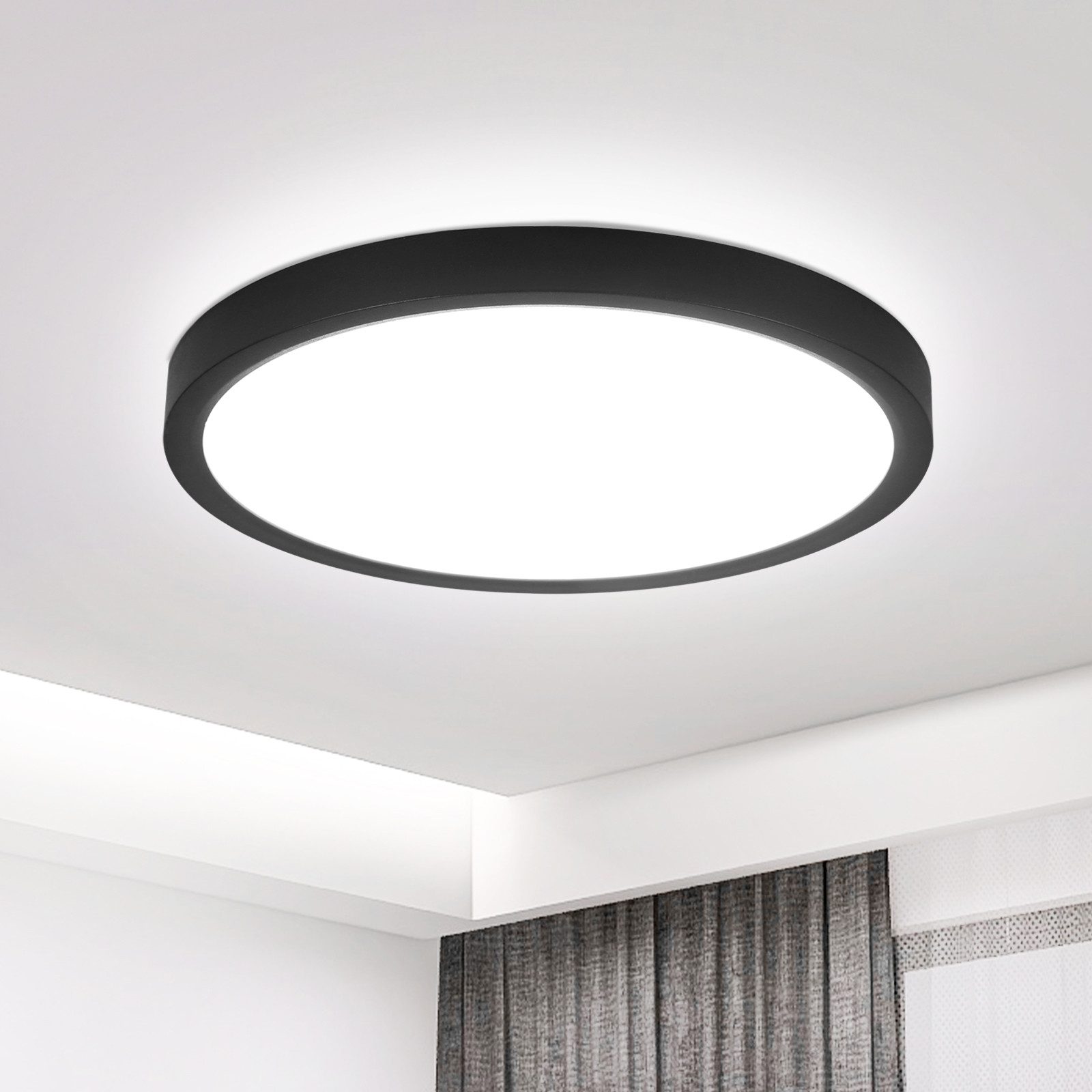 Nettlife plafón LED plano de 18 cm - 15 w, negro, 6000 k - iluminación