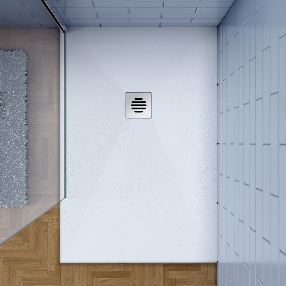 Aica plato de ducha 80x140x3cm blanco textura pizarra+accesorios de desagüe
