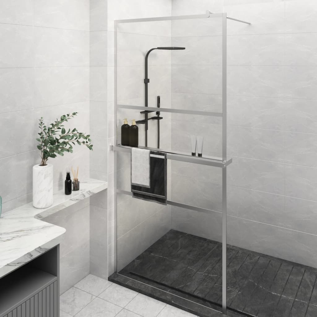 Mampara ducha con estante vidrio esg aluminio cromado 100x195cm