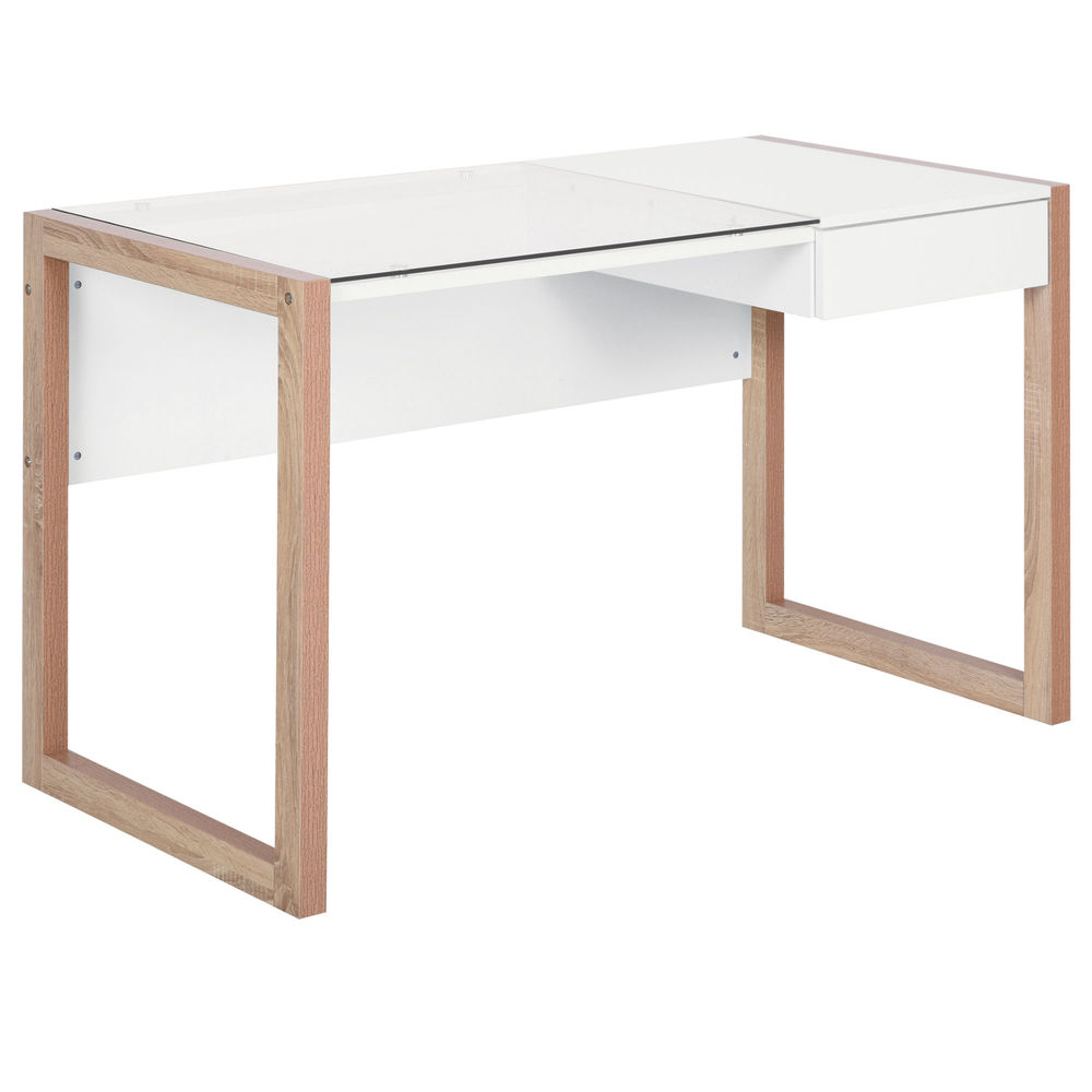 Mesa de ordenador aglomerado de madera, metal y vidrio templado