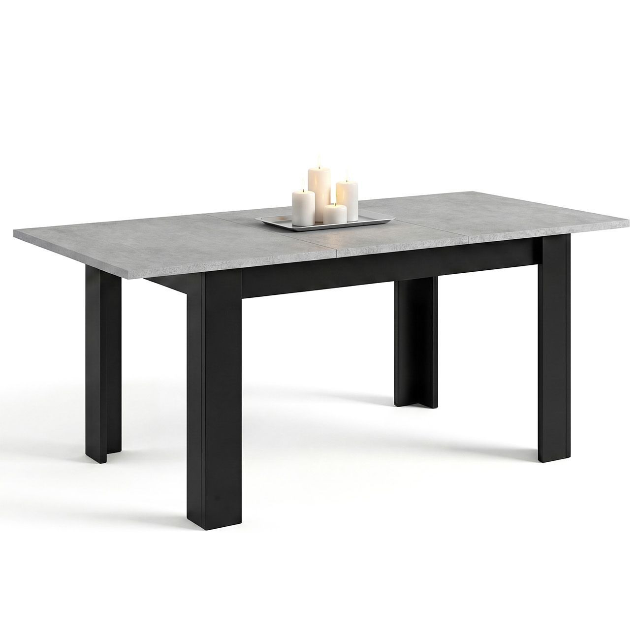 Mesa de comedor extensible 140-190x90 cm sira negro mate - gris cemento