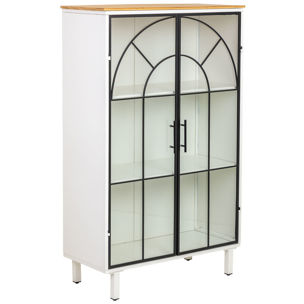 Vitrina de metal, madera y vidrio 2 puertas, blanco80x35x130,5h cm