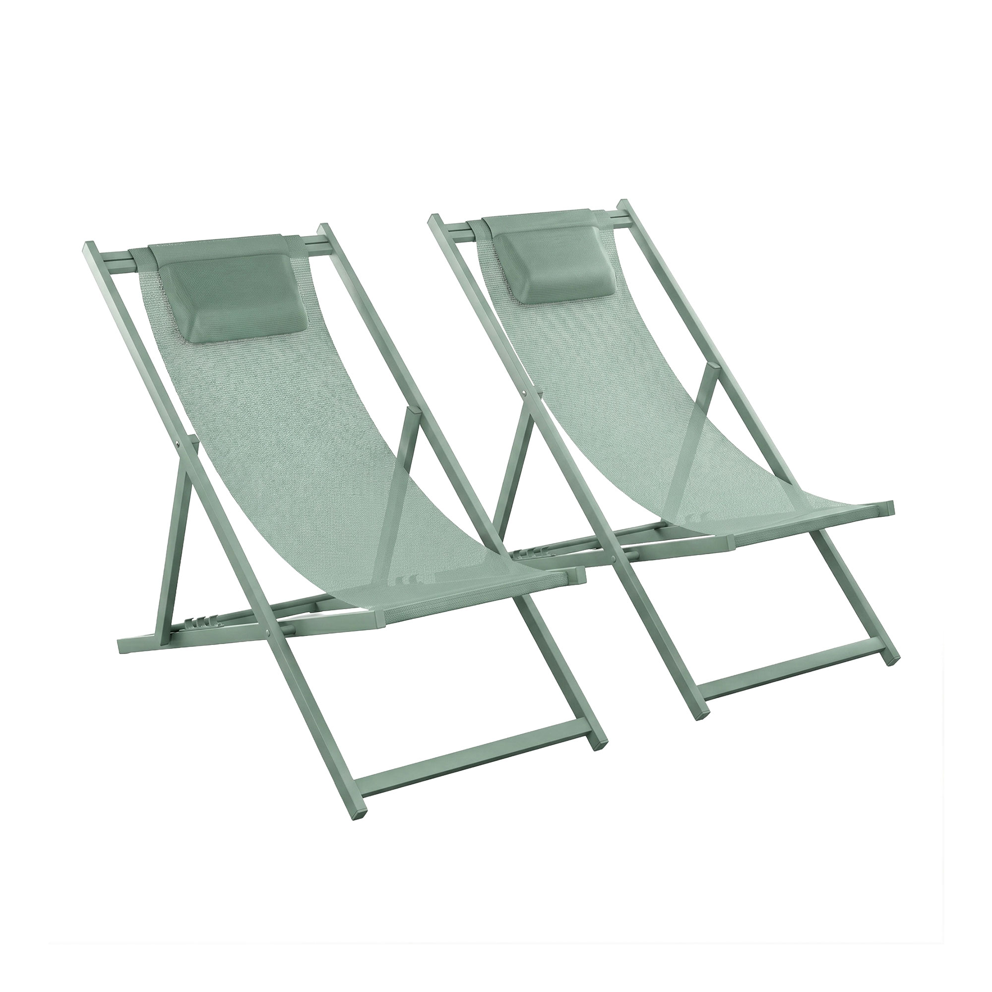 Mezzaluna - Set de 2 tumbonas plegablesde jardín en aluminio color sálvia
