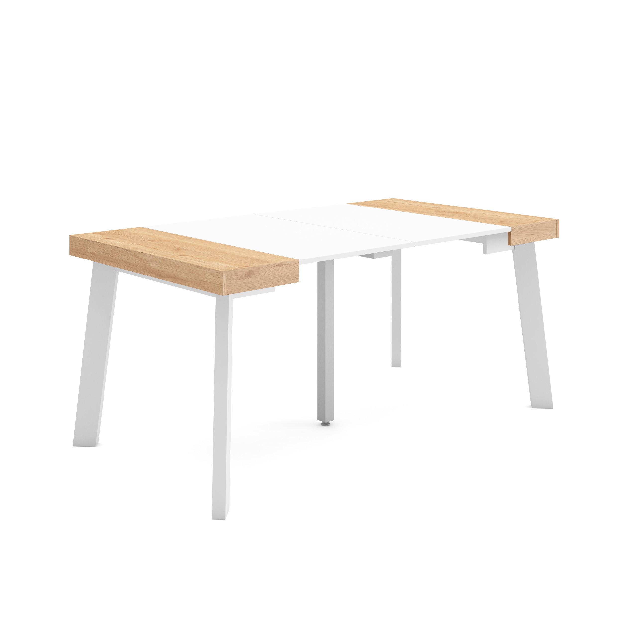 Mesa extensible, 160x90x73cm, roble y blanco, patas de madera rf3129
