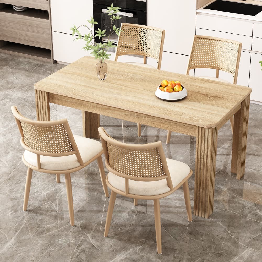 Conjunto de sillas de comedor de ratán y pu beige juego de 4