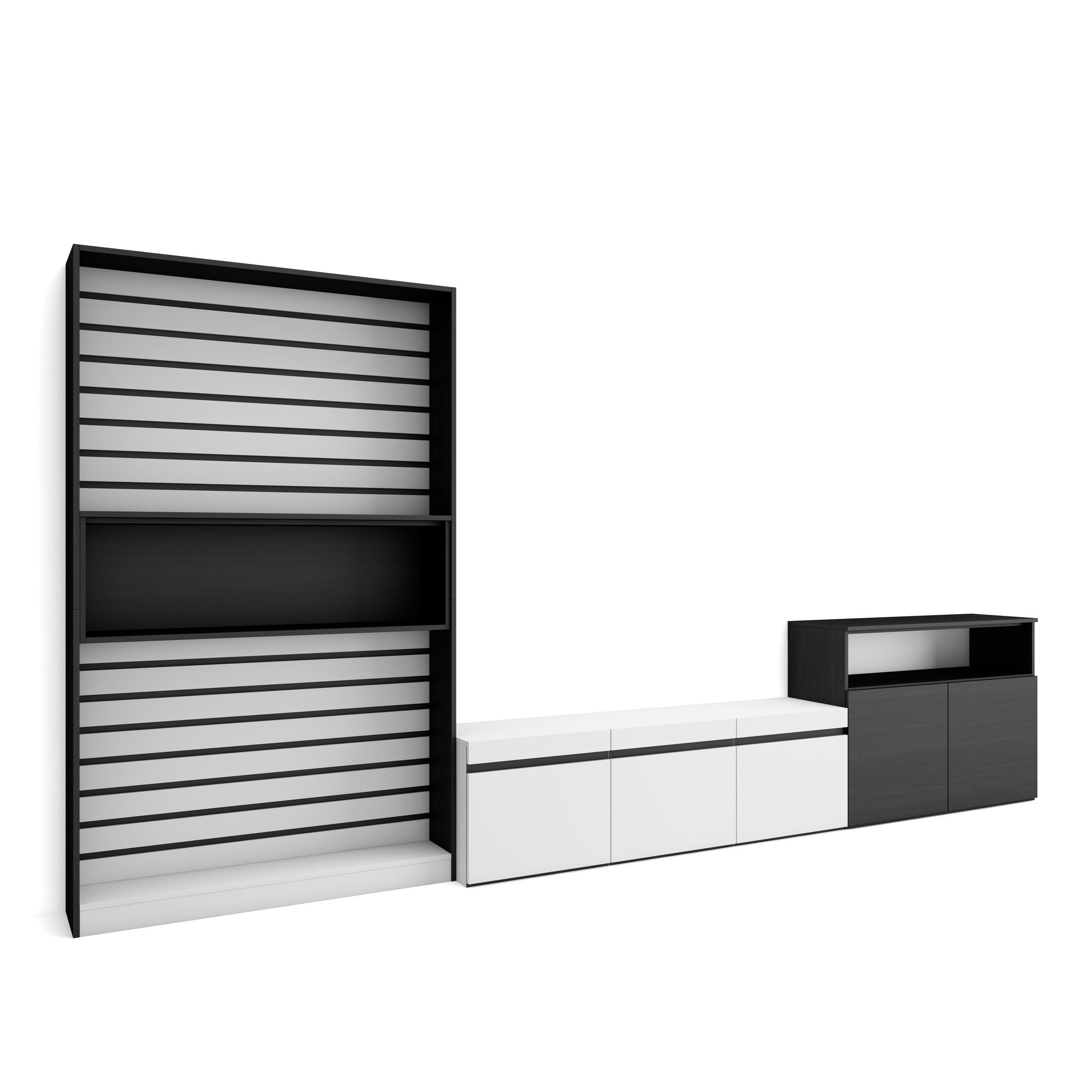 Muebles de salón para tv, 360x35x186cm, blanco y negro rf3185