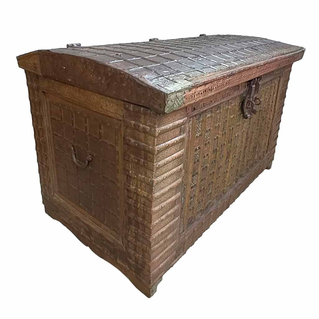 Baúl de madera y metal acabado artesanal marrón 166x94x104h cm