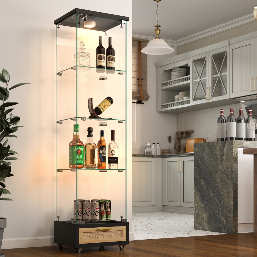 Vitrina con LED y almacenamiento negro 167x42,5x36,5cm