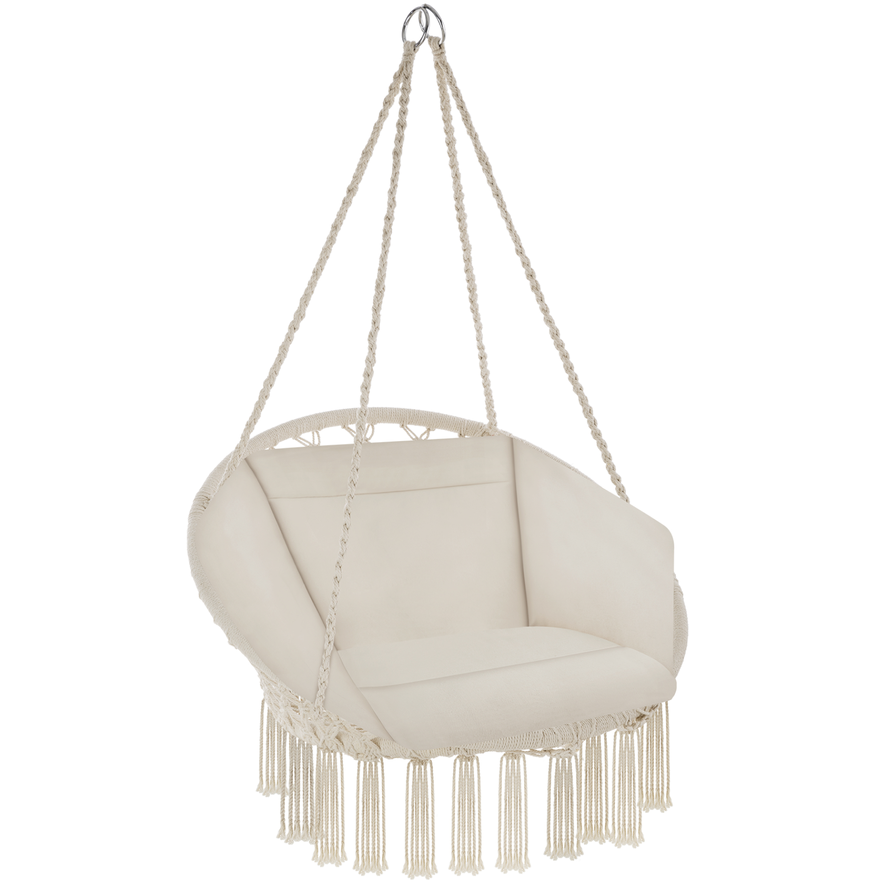 Tectake silla colgante,cojín mullido,estructura acero,borlas,beige