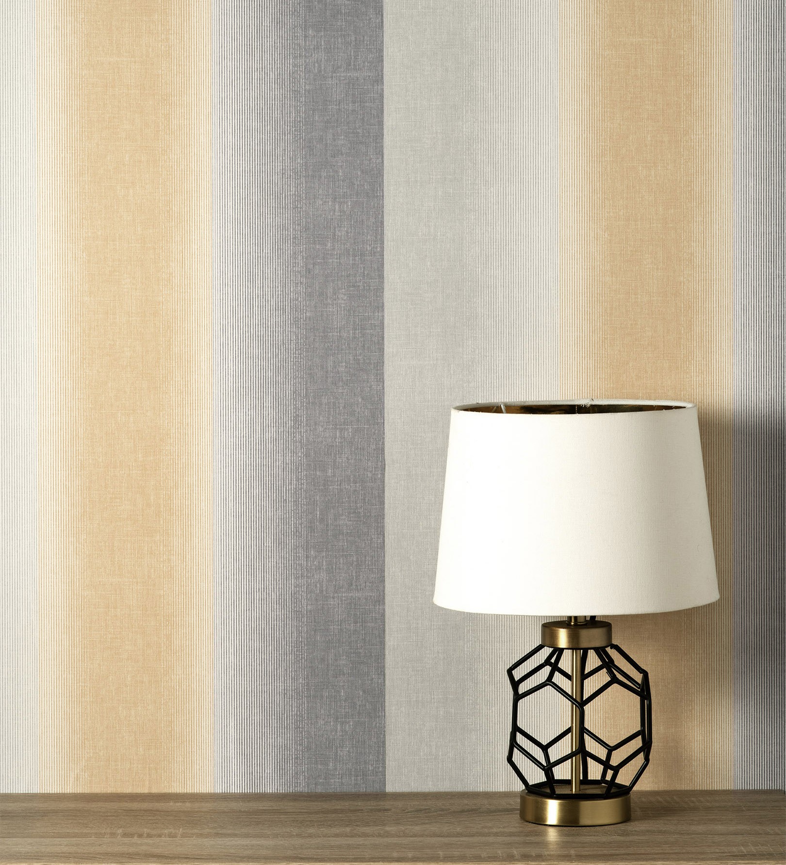 Papel pintado gaulan lavable de rayas mostaza y gris con textura 5.23m²