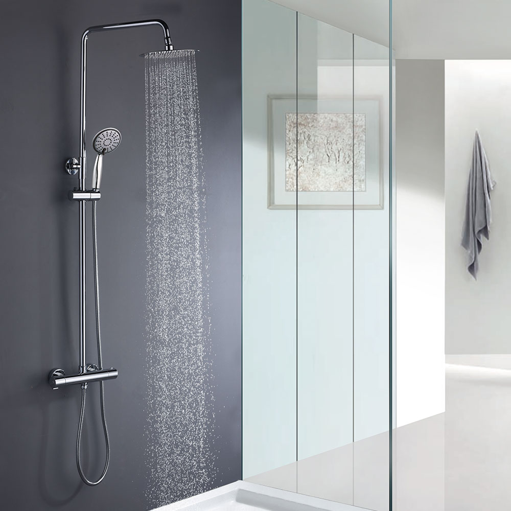 Kibath columna ducha extralarga termostática redonda de 100-150 cm cromo