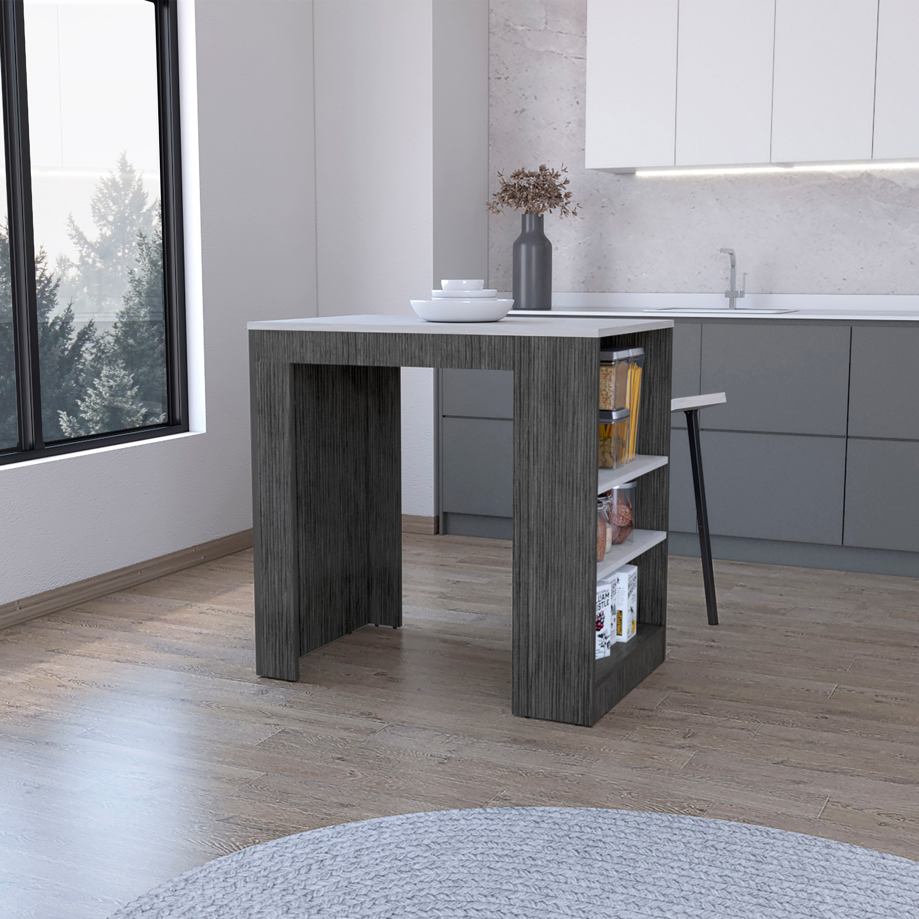 Tuhome isla de cocina harlan, superficie con 3 estantes