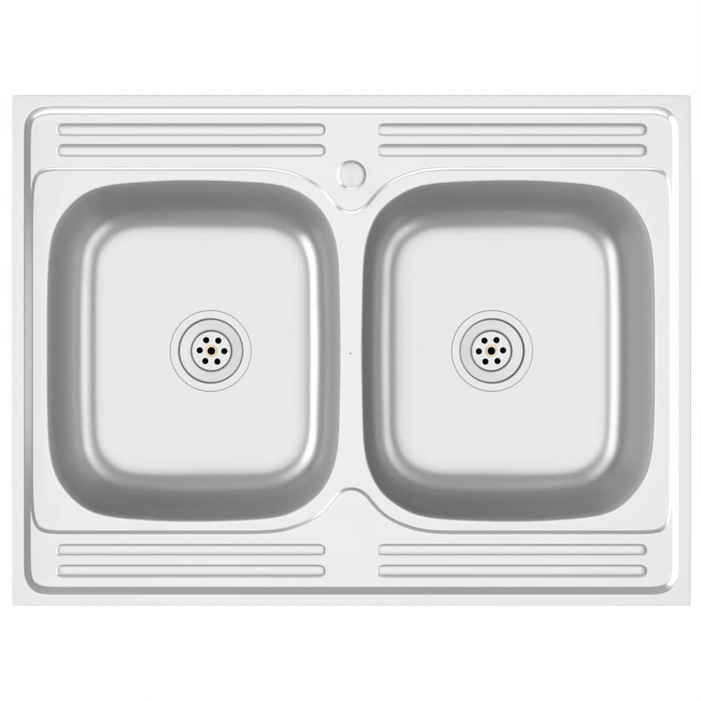 vidaXL fregadero de cocina doble seno acero inoxidable 800x600x155 mm