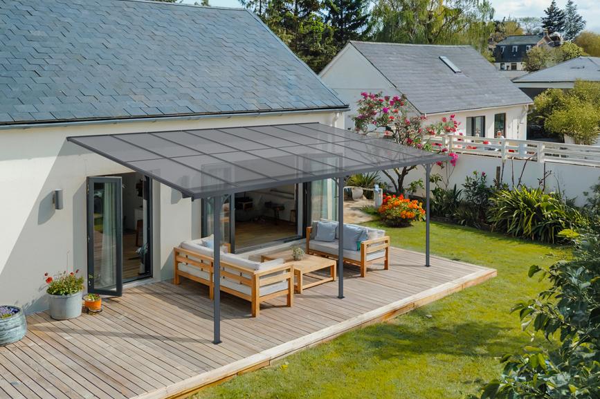 Pérgola de pared aluminio kleo gris 500 x 300cm-de techo policarbonato
