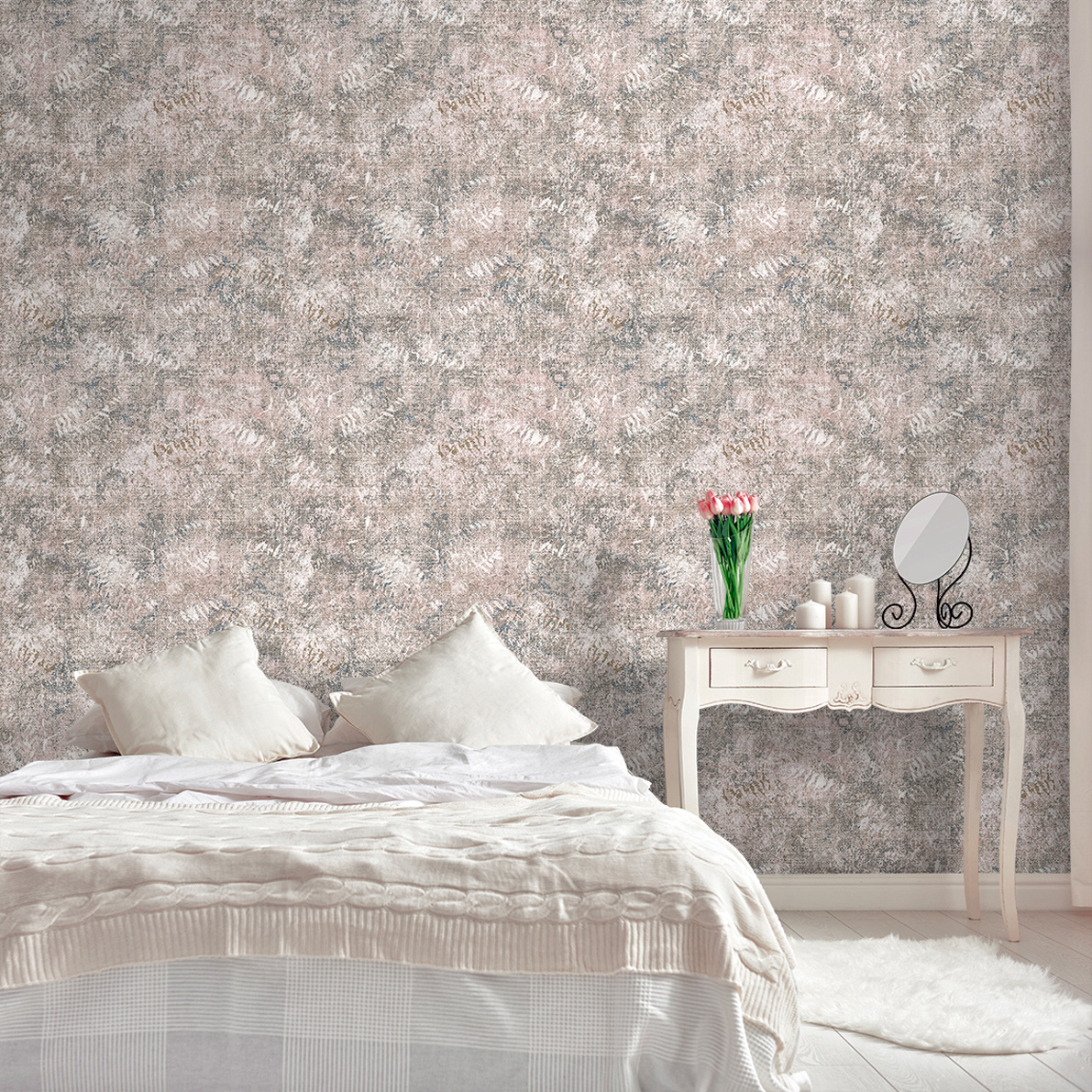 Papel pintado tnt textura pintada efecto hojas botanical rosa