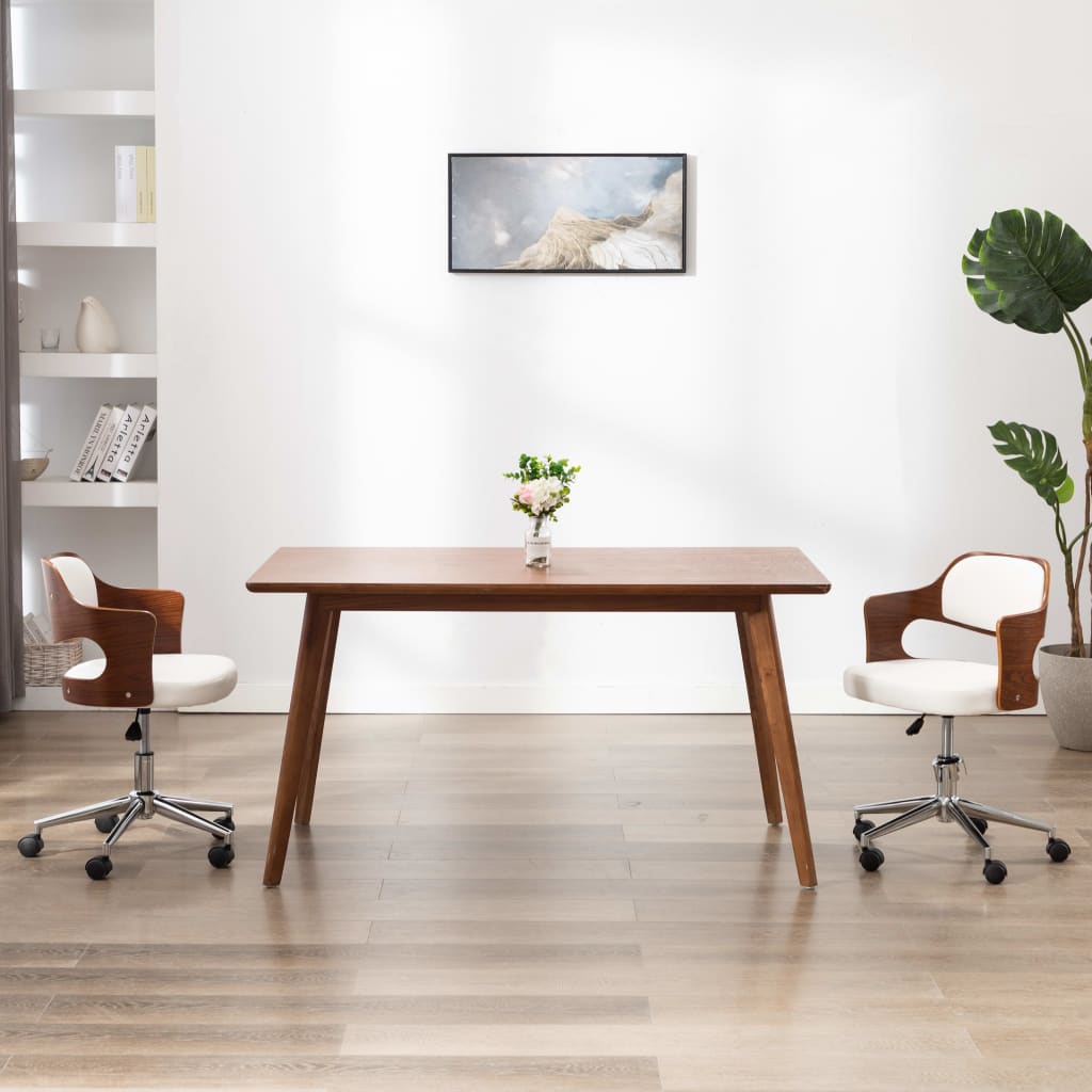 Silla oficina giratoria madera curvada cuero sintético blanco oif357023