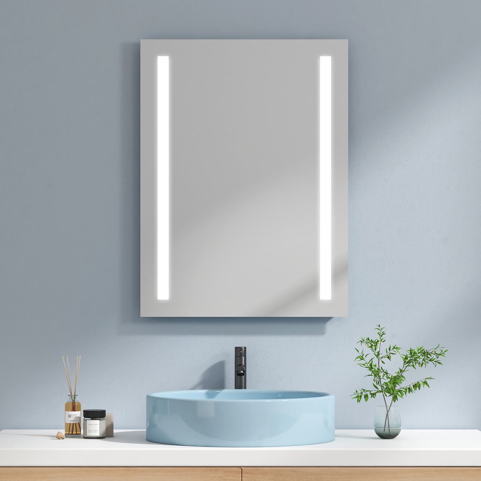 Emke espejo de baño LED espejo de pared 60x80 cm con luz blanca fría