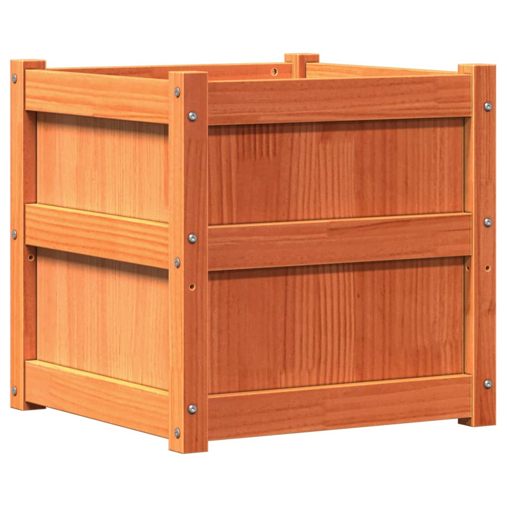 vidaXL jardinera exterior madera maciza pino marrón cera 50x50x50 cm