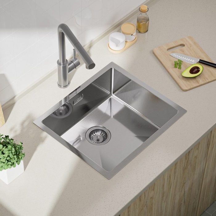 Fregadero encastrable 1 seno 50×44cm acero inoxidable cepillado, mezclador