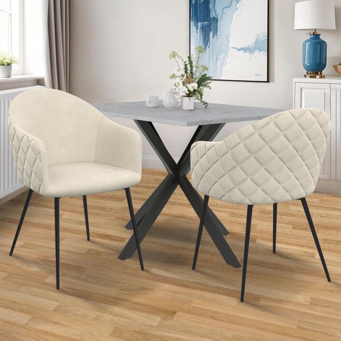 Sillas de terciopelo beige con reposabrazos, lote de 2 - 53x58x77 cm