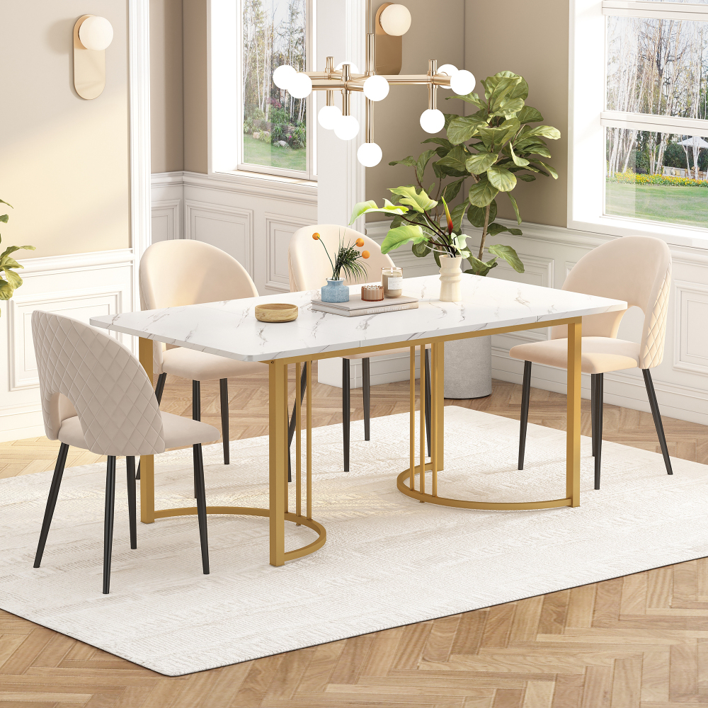 Conjunto de mesa y sillas terciopelo beige para comedor y cocina 5 piezas