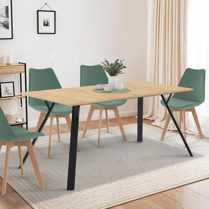 Mesa de comedor rectangular de madera negra 160 cm