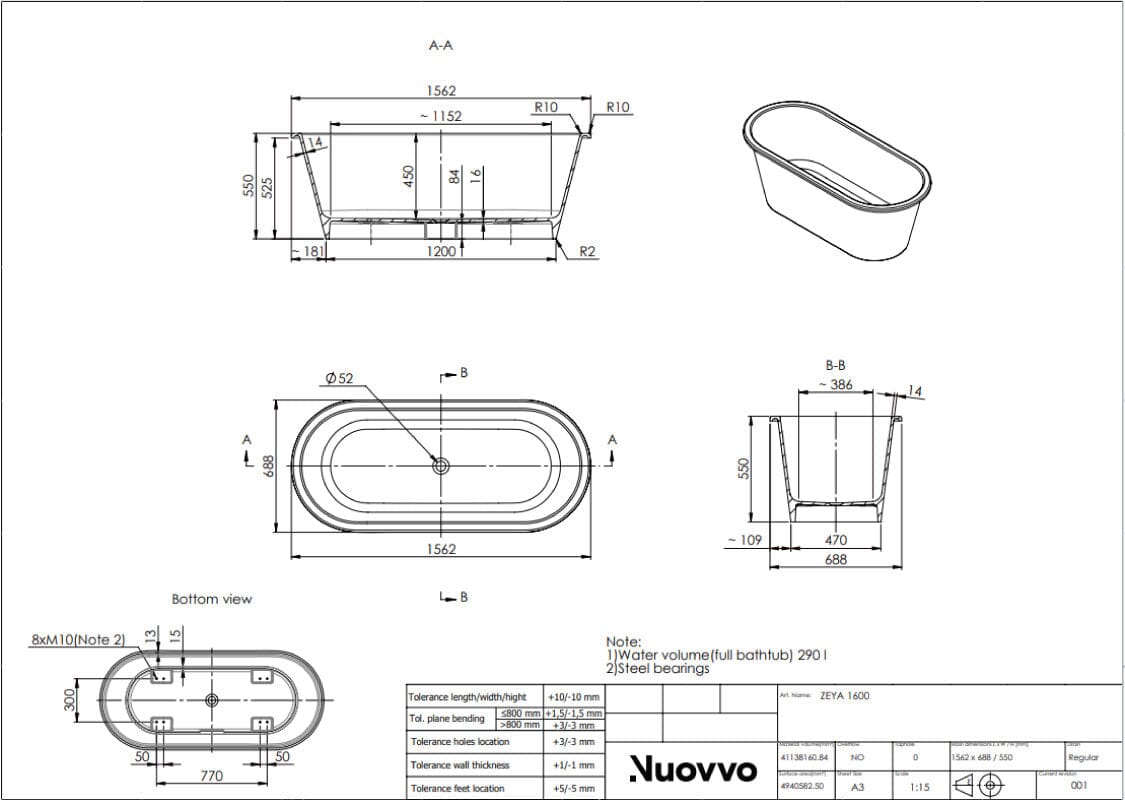 Bañera exenta solid surface moderna luanara 156 cm