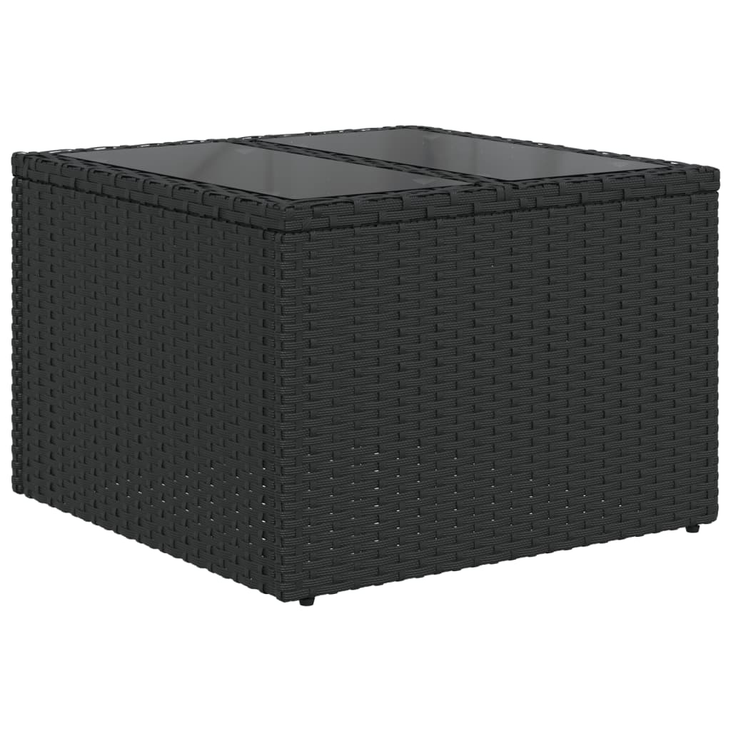 vidaXL mesa de jardín con tablero de cristal, ratán sintético, color negro,
