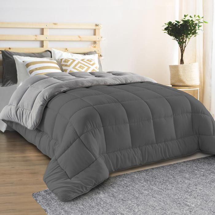 Edredón polar reversible gris - 140 x 200 cm