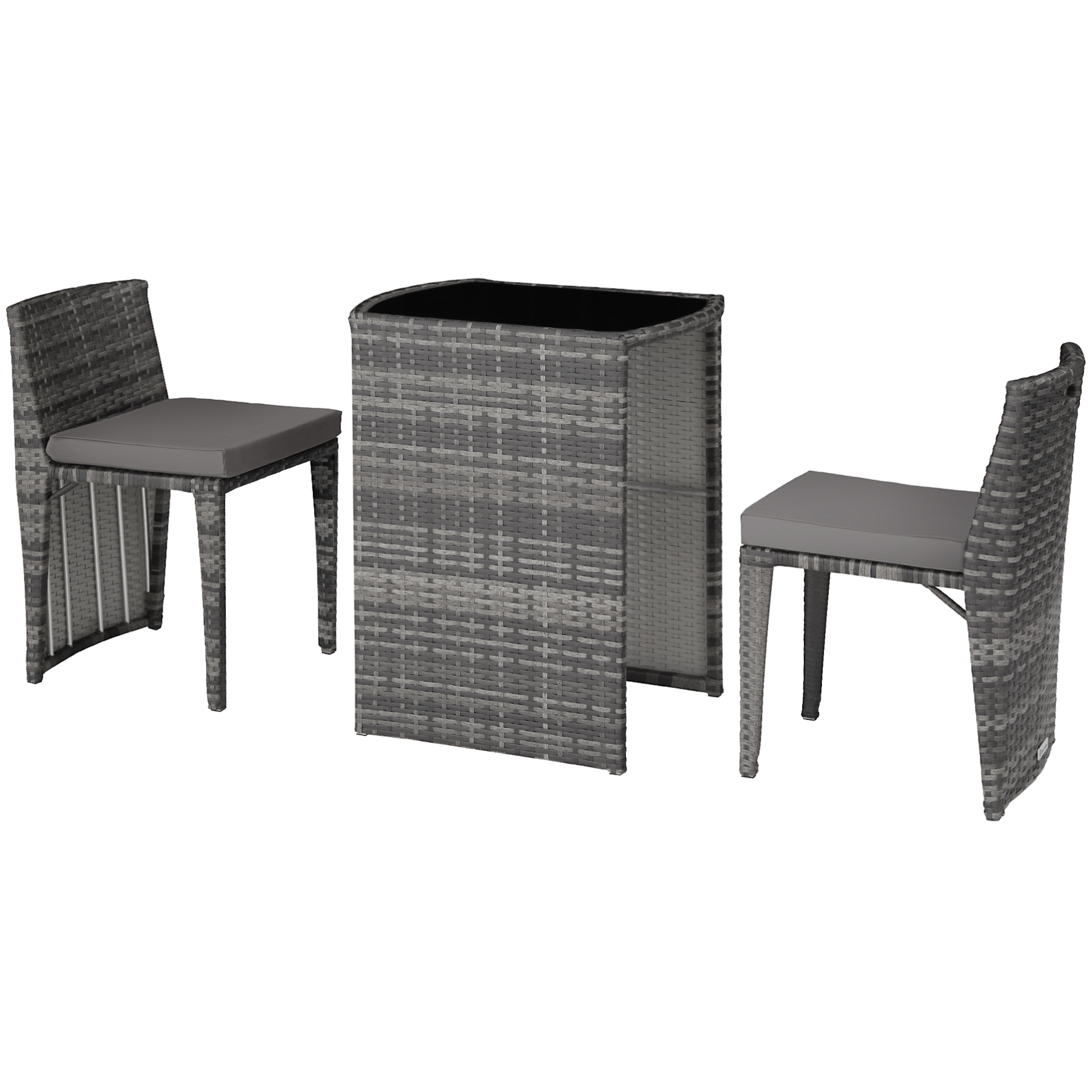 Conjunto de ratán y aluminio plegable para dos personas, gris