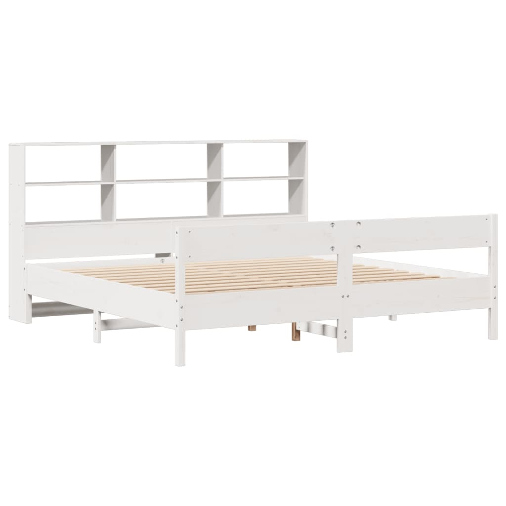 vidaXL cama con estantería sin colchón madera maciza blanca 180x200 cm