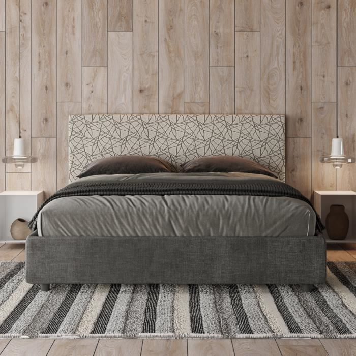 Cama con arcón tapizada - 160x210 cm - gris