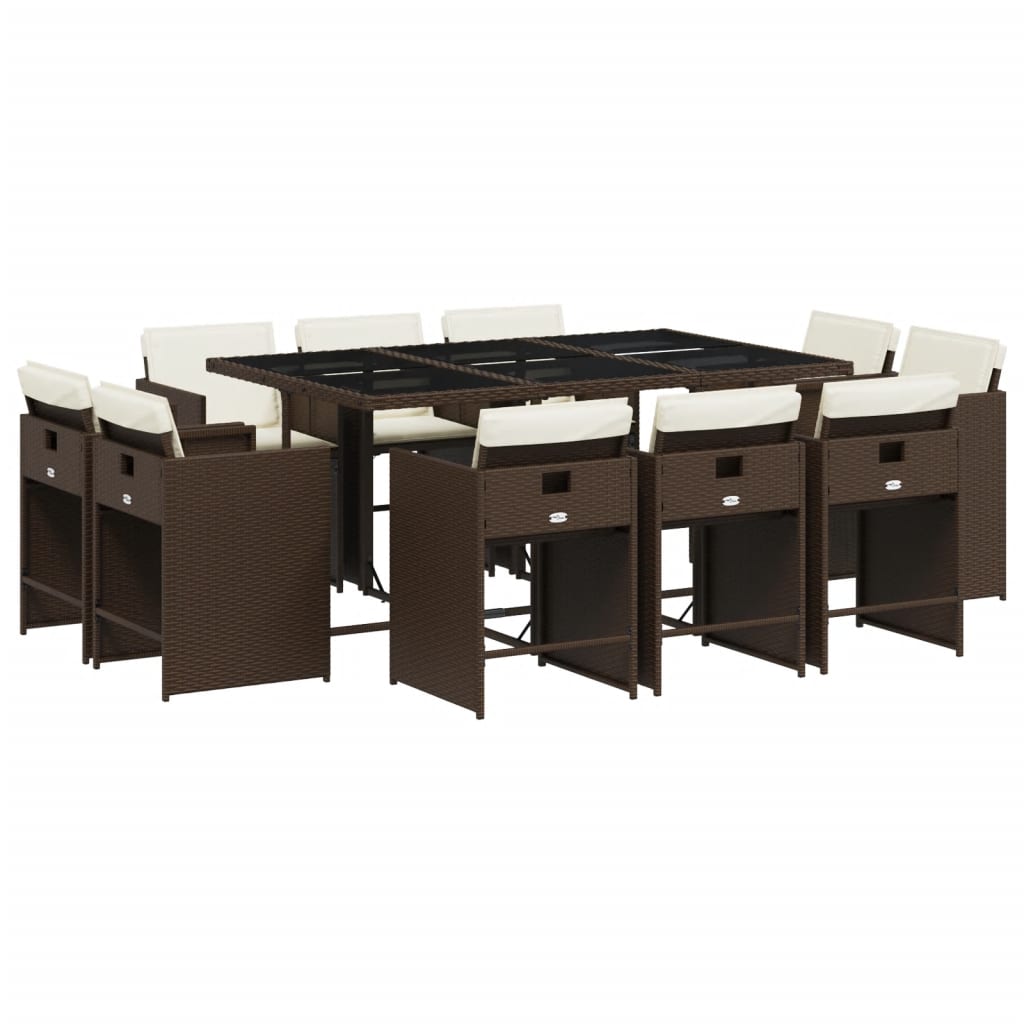 vidaXL set comedor de jardín 11 pzas y cojines ratán sintético marrón