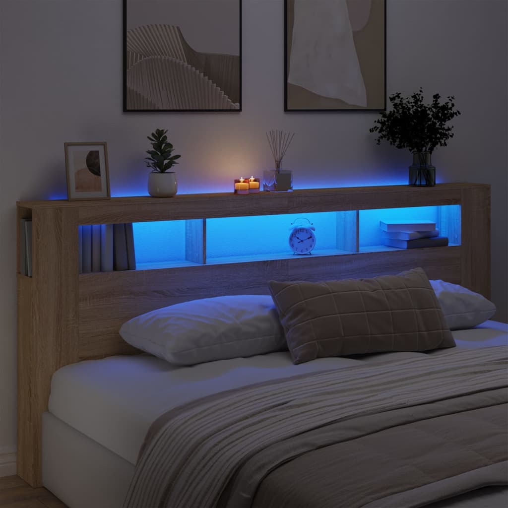 Cabecero LED madera ingeniería roble sonoma 220x18,5x103,5 cm