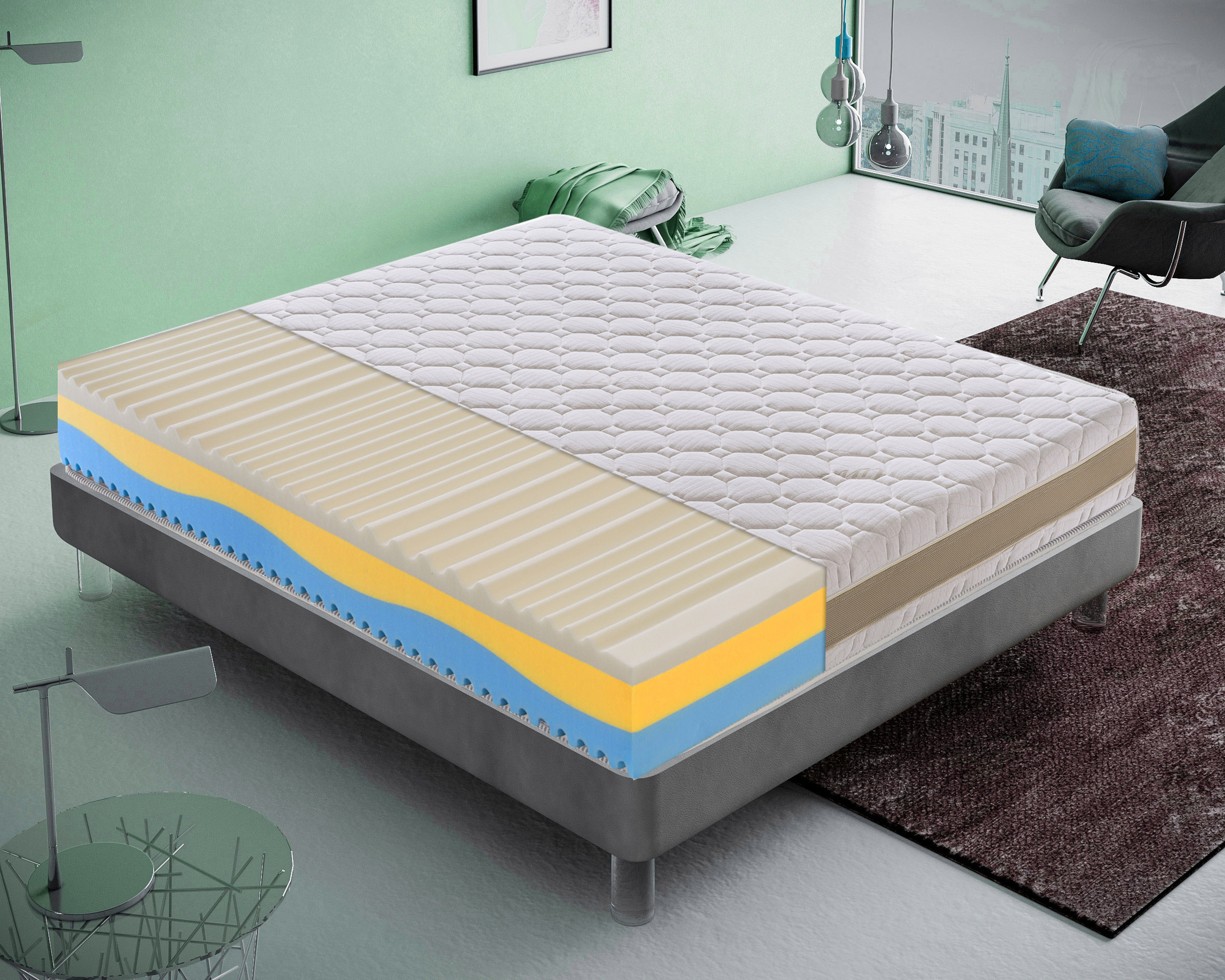 Colchón 150x190 viscoelástico 3 capas funda extraíble 7 zonas de confort