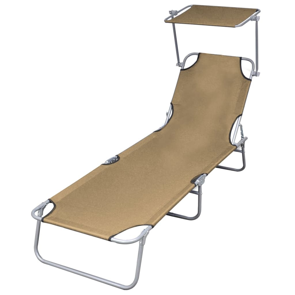 vidaXL tumbona plegable con toldo de acero taupé