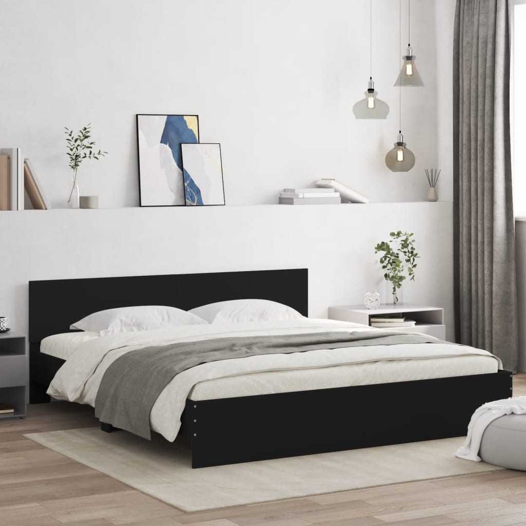 Cama con cabecero negra 180x200 cm